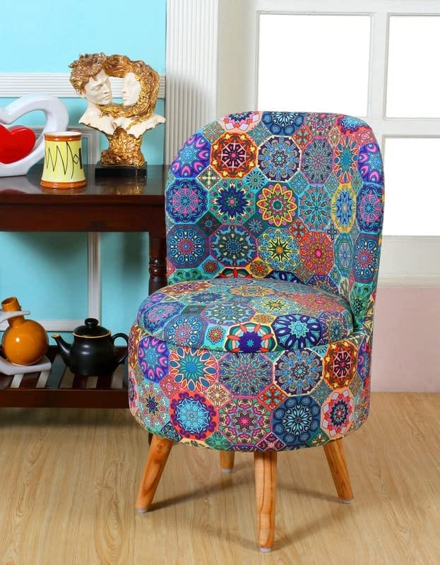 ShadowKart Ottoman Pouffes Sitting Mudda Puffy Stool for Living Room Dressing Table Pouf Round Footstool for Home Decor, Printed,18x18x32 Inch