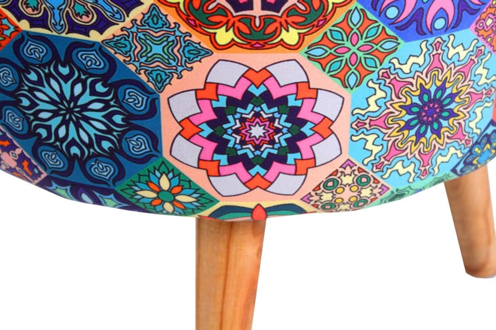 ShadowKart Ottoman Pouffes Sitting Mudda Puffy Stool for Living Room Dressing Table Pouf Round Footstool for Home Decor, Printed,18x18x32 Inch