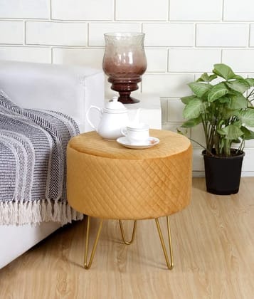 ShadowKart Ottoman Pouffes Sitting Mudda Puffies Stool for Living Room Pouf Dressing Table Puffy Footstool for Office or Home Decoration, Holland Velvet , Metal Leg, 16x16x17 Inch