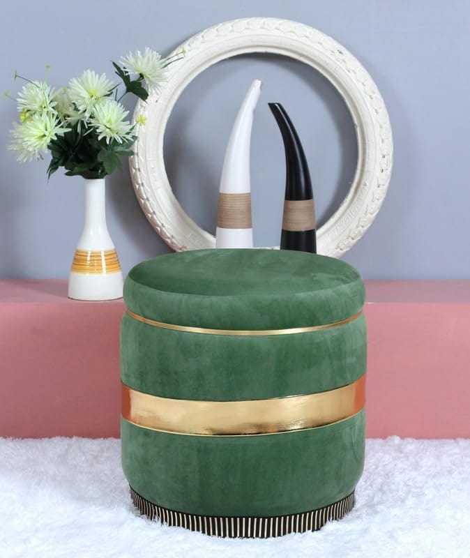 Shadowkart Pouffes Sitting Stool for Living Room, Make up Table Mudda Puffy Wooden Ottoman Stools, Pouffe Footstool for Room Decoration & Dressing Table, 16x16x18 Inch