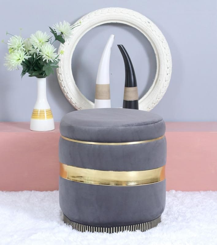 Shadowkart Pouffes Sitting Stool for Living Room, Make up Table Mudda Puffy Wooden Ottoman Stools, Pouffe Footstool for Room Decoration & Dressing Table, 16x16x18 Inch