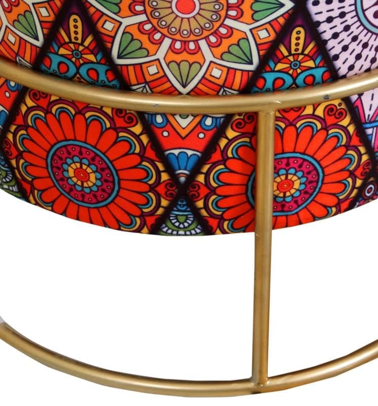 Shadowkart Ottoman Stool for Living Room | Metal Pouffes for Sitting Printed Ottoman | Foot Rest Wooden Ottoman Foot stools | Make up Dressing Side Table, 17 Inch Height
