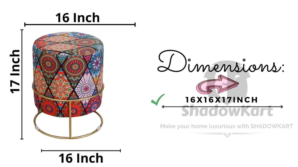 Shadowkart Ottoman Stool for Living Room | Metal Pouffes for Sitting Printed Ottoman | Foot Rest Wooden Ottoman Foot stools | Make up Dressing Side Table, 17 Inch Height