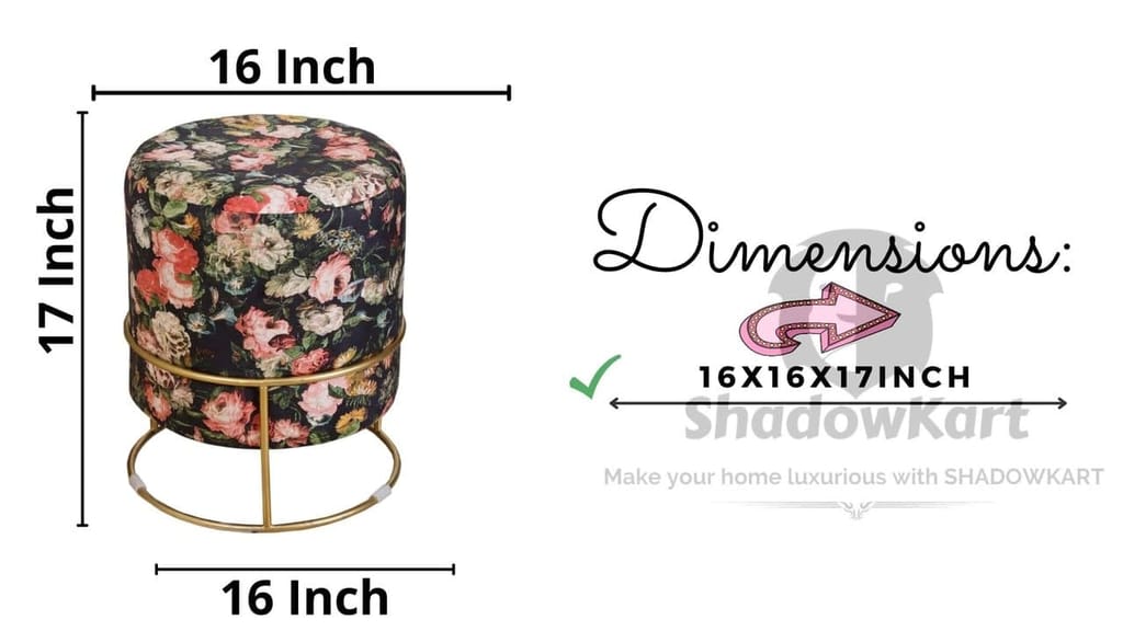 Shadowkart Ottoman Stool for Living Room | Metal Pouffes for Sitting Printed Ottoman | Foot Rest Wooden Ottoman Foot stools | Make up Dressing Side Table, Metal Combo 17 Inch Height