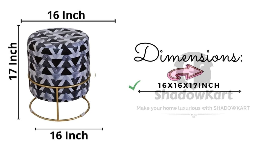 Shadowkart Ottoman Stool for Living Room | Metal Pouffes for Sitting Printed Ottoman | Foot Rest Wooden Ottoman Foot stools | Make up Dressing Side Table, Metal Combo 17 Inch Height
