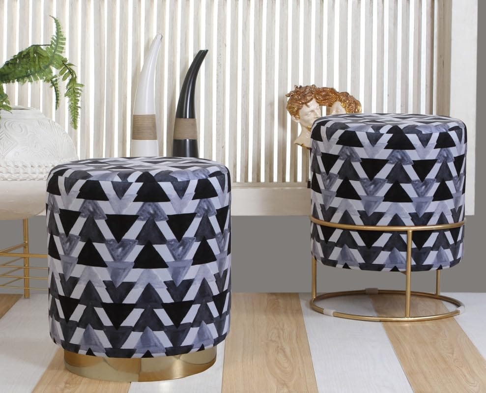 Shadowkart Ottoman Stool for Living Room | Metal Pouffes for Sitting Printed Ottoman | Foot Rest Wooden Ottoman Foot stools | Make up Dressing Side Table, Metal Combo 17 Inch Height
