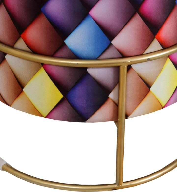 Shadowkart Ottoman Stool for Living Room | Metal Pouffes for Sitting Printed Ottoman | Foot Rest Wooden Ottoman Foot stools | Make up Dressing Side Table, Metal Combo 17 Inch Height