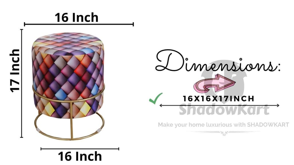 Shadowkart Ottoman Stool for Living Room | Metal Pouffes for Sitting Printed Ottoman | Foot Rest Wooden Ottoman Foot stools | Make up Dressing Side Table, Metal Combo 17 Inch Height