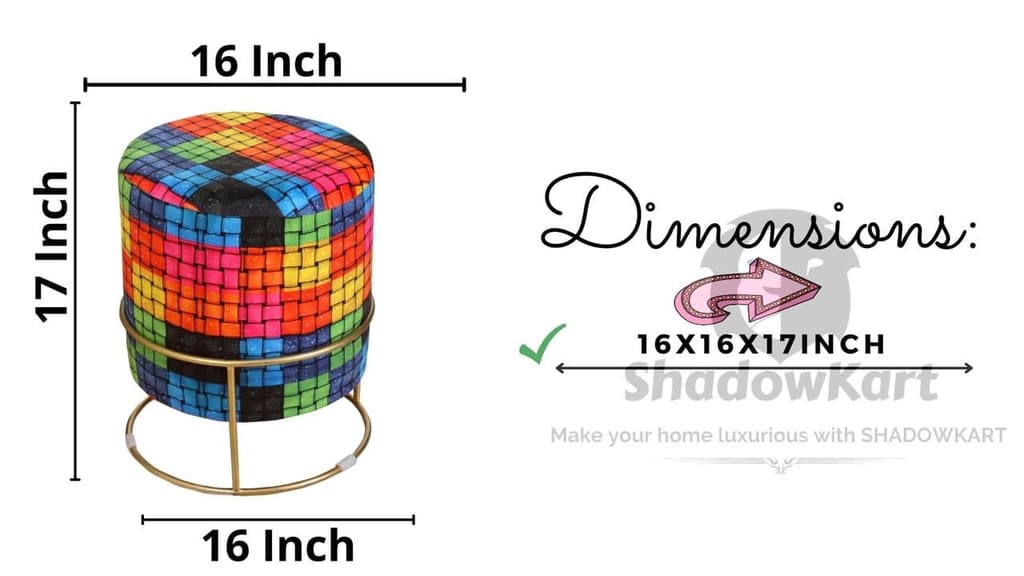 Shadowkart Ottoman Stool for Living Room | Metal Pouffes for Sitting Printed Ottoman | Foot Rest Wooden Ottoman Foot stools | Make up Dressing Side Table, Metal Combo 17 Inch Height