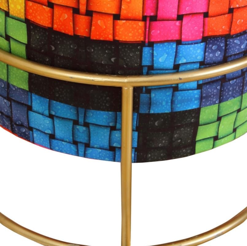 Shadowkart Ottoman Stool for Living Room | Metal Pouffes for Sitting Printed Ottoman | Foot Rest Wooden Ottoman Foot stools | Make up Dressing Side Table, Metal Combo 17 Inch Height