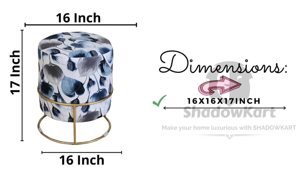 Shadowkart Ottoman Stool for Living Room | Metal Pouffes for Sitting Printed Ottoman | Foot Rest Wooden Ottoman Foot stools | Make up Dressing Side Table, Metal Combo 17 Inch Height