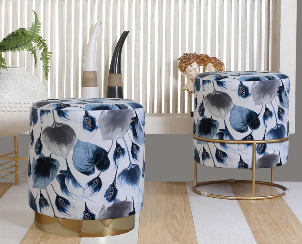 Shadowkart Ottoman Stool for Living Room | Metal Pouffes for Sitting Printed Ottoman | Foot Rest Wooden Ottoman Foot stools | Make up Dressing Side Table, Metal Combo 17 Inch Height