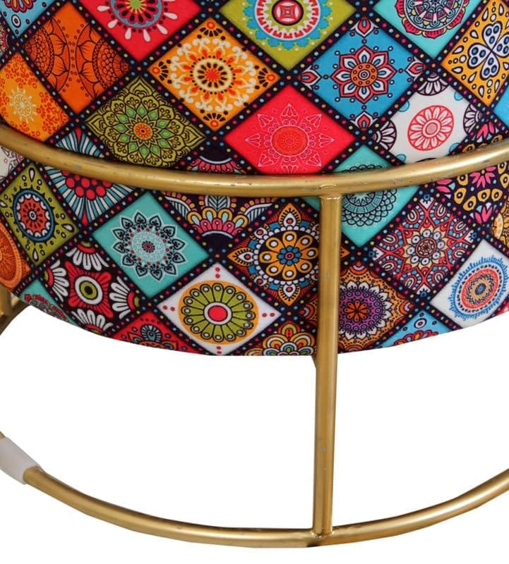 Shadowkart Ottoman Stool for Living Room | Metal Pouffes for Sitting Printed Ottoman | Foot Rest Wooden Ottoman Foot stools | Make up Dressing Side Table, 17 Inch Height