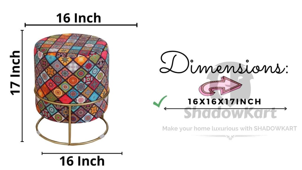 Shadowkart Ottoman Stool for Living Room | Metal Pouffes for Sitting Printed Ottoman | Foot Rest Wooden Ottoman Foot stools | Make up Dressing Side Table, 17 Inch Height
