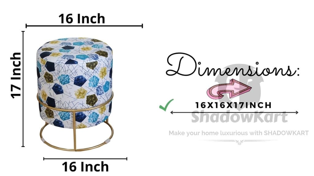 Shadowkart Ottoman Stool for Living Room | Metal Pouffes for Sitting Printed Ottoman | Foot Rest Wooden Ottoman Foot stools | Make up Dressing Side Table, 17 Inch Height
