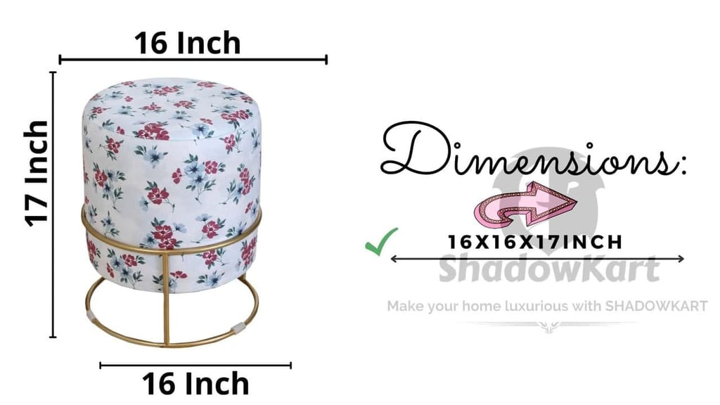 Shadowkart Ottoman Stool for Living Room | Metal Pouffes for Sitting Printed Ottoman | Foot Rest Wooden Ottoman Foot stools | Make up Dressing Side Table, 17 Inch Height