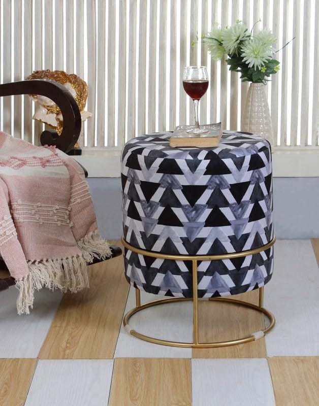 Shadowkart Ottoman Stool for Living Room | Metal Pouffes for Sitting Printed Ottoman | Foot Rest Wooden Ottoman Foot stools | Make up Dressing Side Table, 17 Inch Height