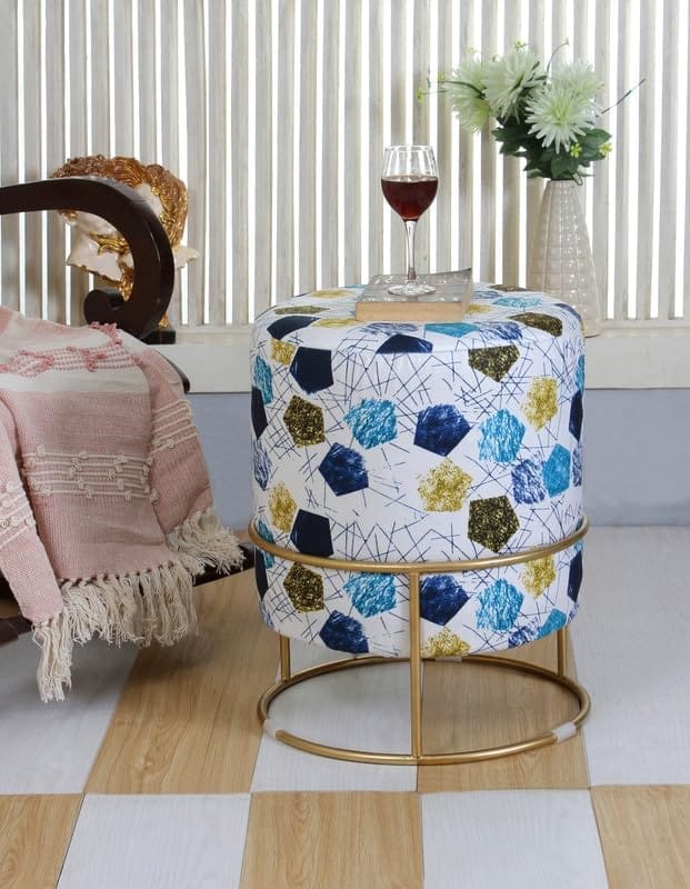 Shadowkart Ottoman Stool for Living Room | Metal Pouffes for Sitting Printed Ottoman | Foot Rest Wooden Ottoman Foot stools | Make up Dressing Side Table, 17 Inch Height