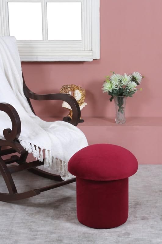 Shadowkart Pouffes Sitting Stool for Living Room, Make up Table Mudda Puffy Wooden Ottoman Stools, Pouffe Footstool, Poof for Room Decoration & Dressing Table, 16x11x14 Inch