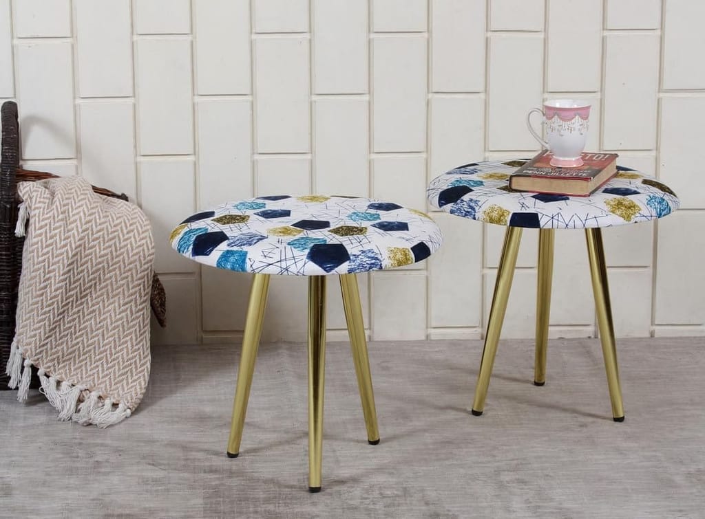 ShadowKart Ottoman Stool for Bedroom | Metal Pouffes for Sitting Ottoman | Foot Rest Wooden Ottoman Foot stools | Stool for Balcony | Make up Dressing Side Table, Metal Coffee Table 18x18x16 Inch