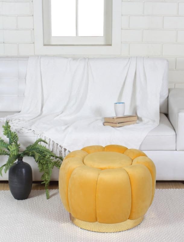 Shadowkart Pouffes Sitting Stool for Living Room, Make up Table Mudda Puffy Wooden Ottoman Stools, Pouffe Footstool, Poof for Room Decoration & Dressing Table, 19x16 Inch