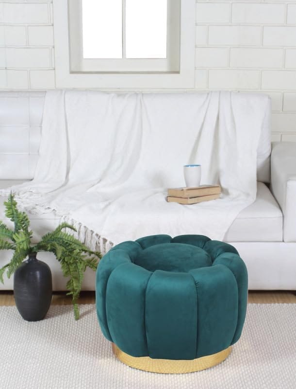 Shadowkart Pouffes Sitting Stool for Living Room, Make up Table Mudda Puffy Wooden Ottoman Stools, Pouffe Footstool, Poof for Room Decoration & Dressing Table, 19x16 Inch