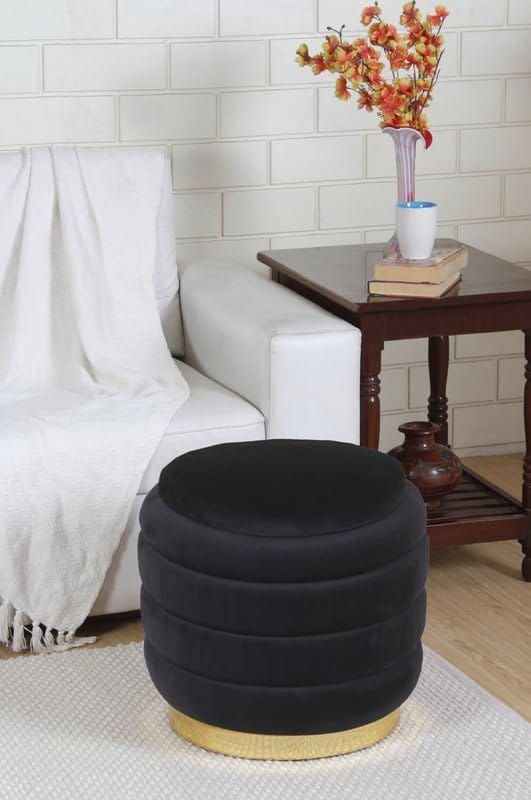 Shadowkart Pouffes Sitting Stool for Living Room, Mudda Make up Table Puffy Wooden Ottoman Stools, Pouffe Footstool for Room Decoration & Dressing Table, 16x16x18 Inch