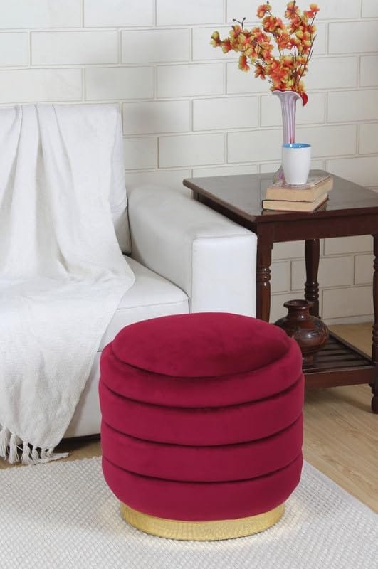 Shadowkart Pouffes Sitting Stool for Living Room, Mudda Make up Table Puffy Wooden Ottoman Stools, Pouffe Footstool for Room Decoration & Dressing Table, 16x16x18 Inch