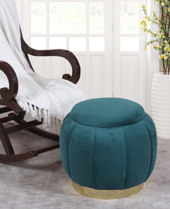 Shadowkart Pouffes Sitting Stool for Living Room, Make up Table Mudda Puffy Wooden Ottoman Stools, Pouffe Footstool, Poof for Room Decoration & Dressing Table, 16x16x18 Inch