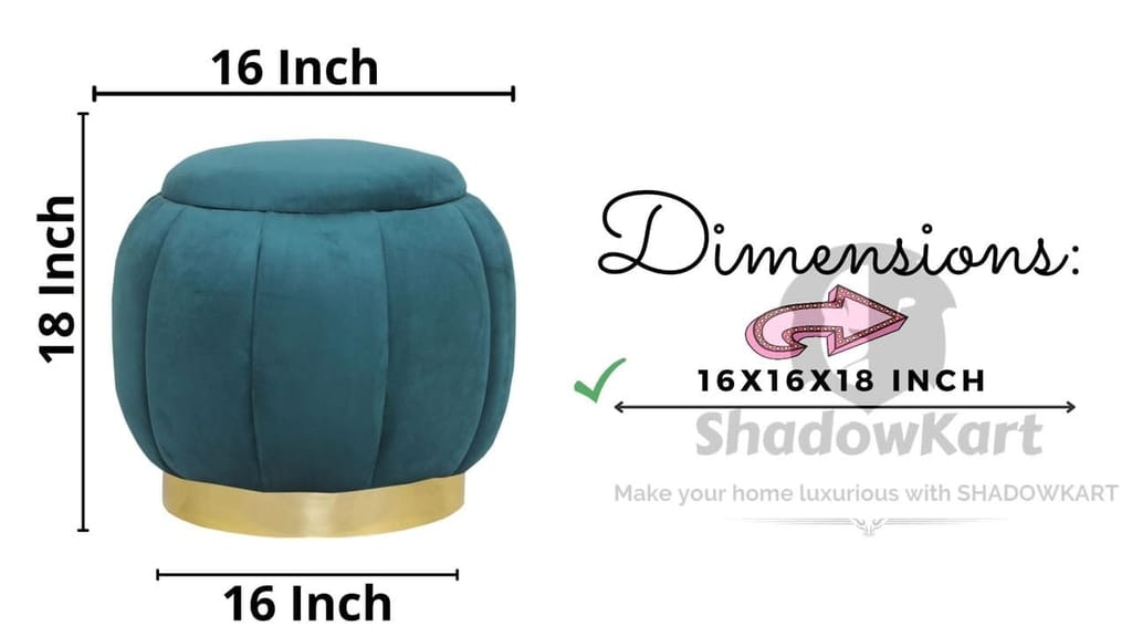 Shadowkart Pouffes Sitting Stool for Living Room, Make up Table Mudda Puffy Wooden Ottoman Stools, Pouffe Footstool, Poof for Room Decoration & Dressing Table, 16x16x18 Inch