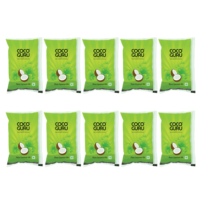 Cocoguru High Grade Coconut Cooking Oil - Pouch 1 Litre (Pack of 10)