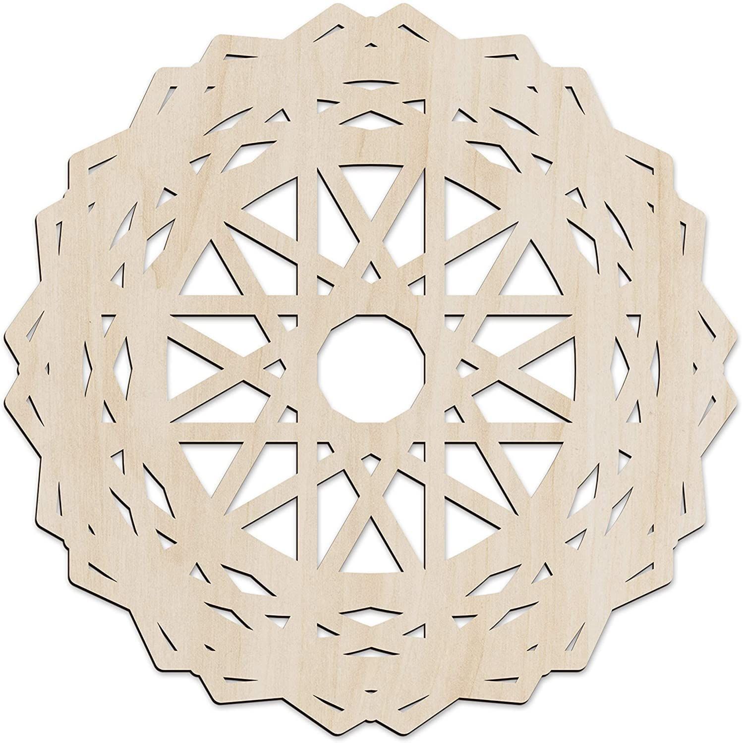 Haoser Mandala Wooden Wall Art, Traditional Star Ornament Polygonal Details, Birch Wood Plywood Rustic Wall Art Accent for Hallway Bedroom Living Room Cafes and Offices (Mandala Design-7_30CM)