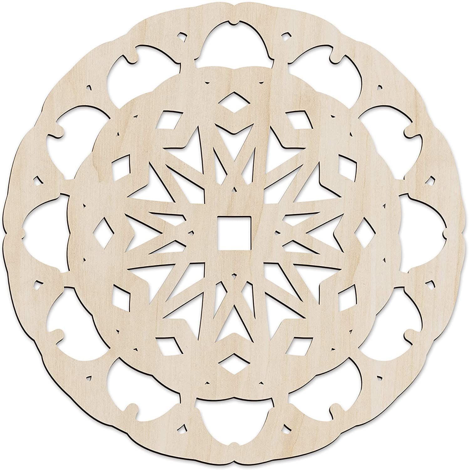 Haoser Mandala Wooden Wall Art, Traditional Star Ornament Polygonal Details, Birch Wood Plywood Rustic Wall Art Accent for Hallway Bedroom Living Room Cafes and Offices (Mandala Design-4_30CM)