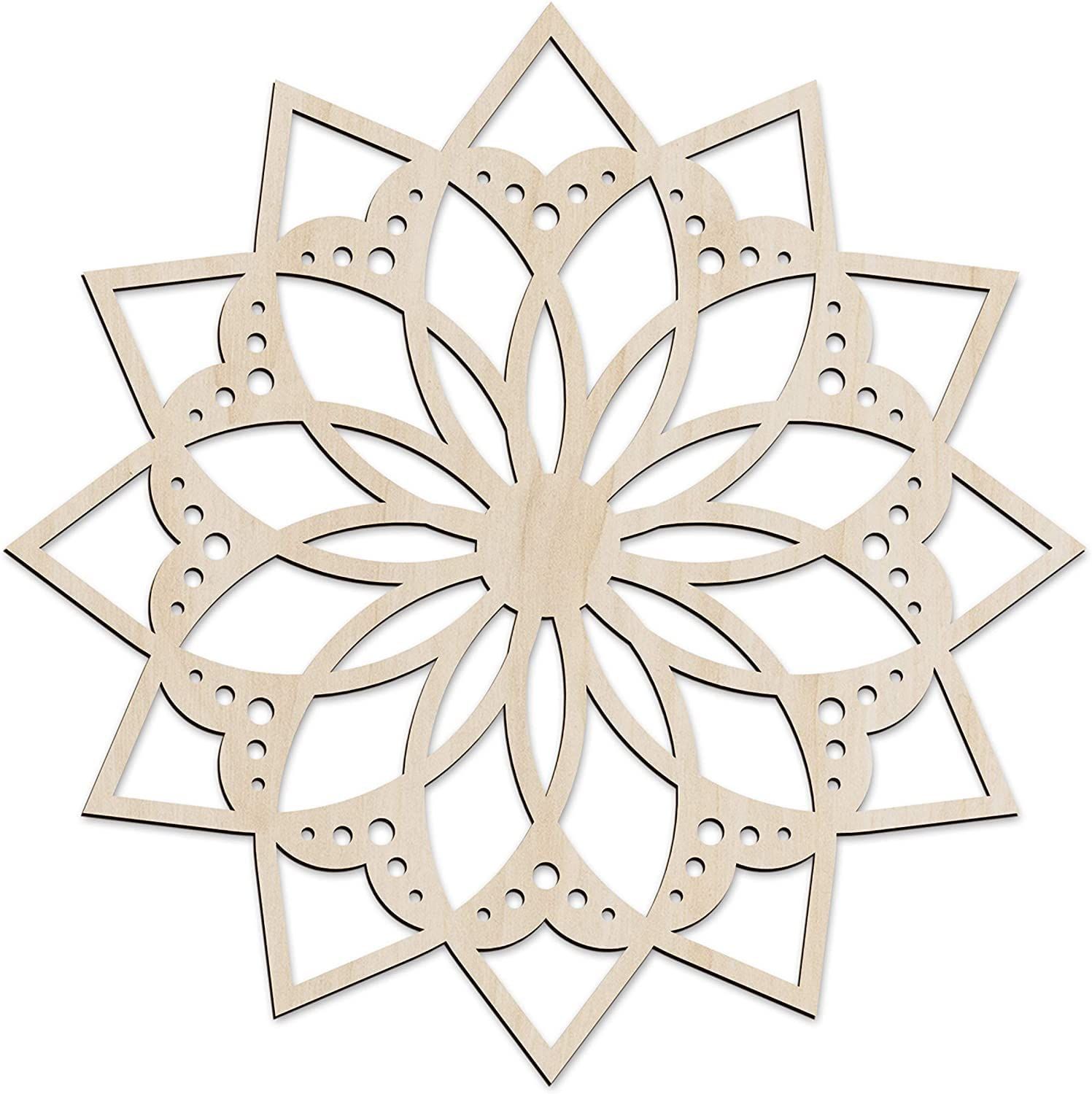 Haoser Mandala Wooden Wall Art, Traditional Star Ornament Polygonal Details, Birch Wood Plywood Rustic Wall Art Accent for Hallway Bedroom Living Room Cafes and Offices (Mandala Design-6_30CM)