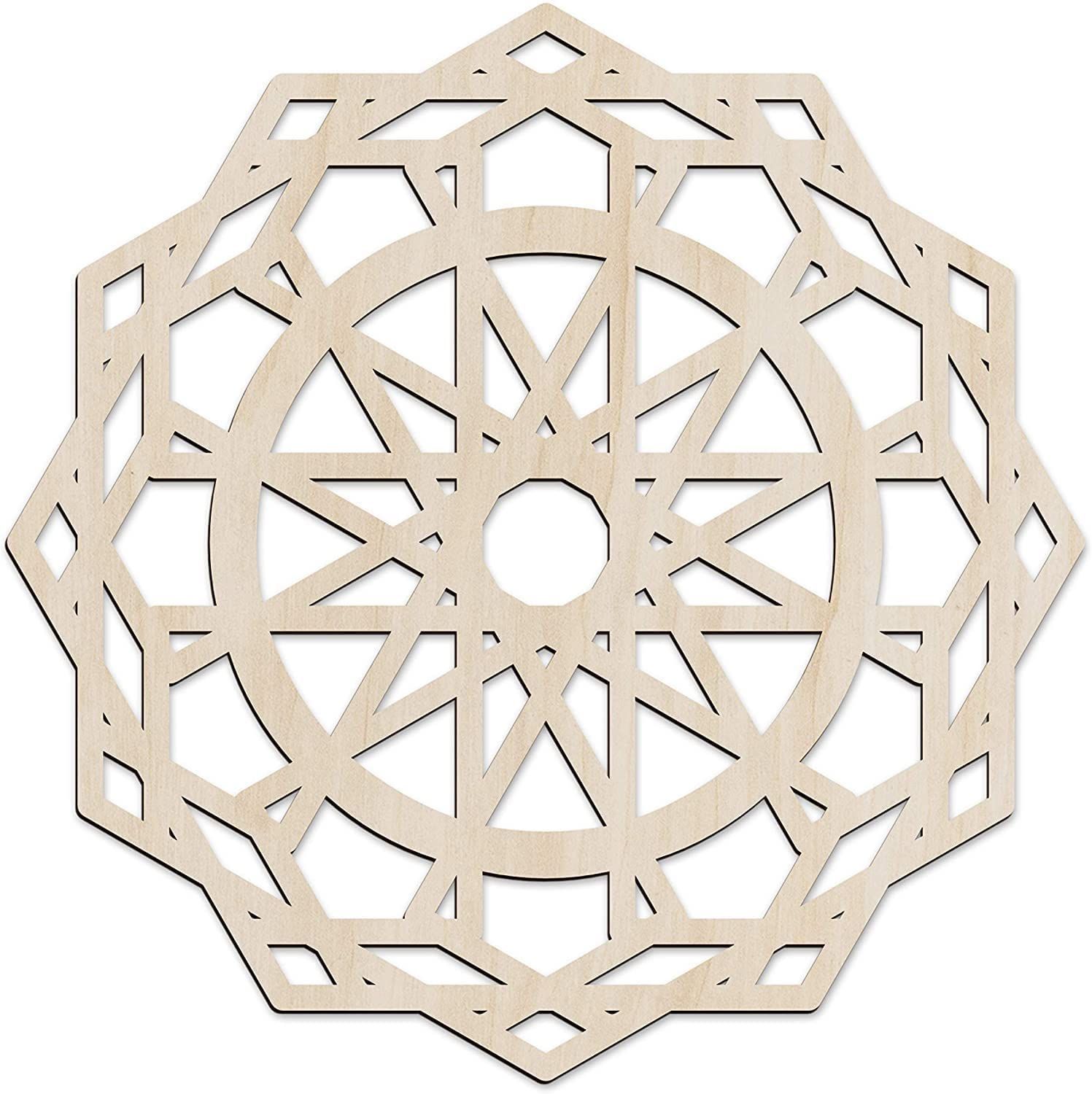 Haoser Mandala Wooden Wall Art, Traditional Star Ornament Polygonal Details, Birch Wood Plywood Rustic Wall Art Accent for Hallway Bedroom Living Room Cafes and Offices (Mandala Design-14_30CM)