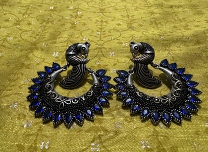 Peacock Design Blue Stones Chandbali