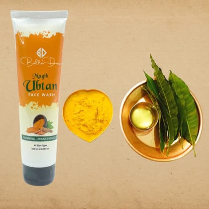 Belledew Magik Tan Removal & Brightening Face Wash | Natural Ubtan Formula with Haldi & Kesar for Radiant, Glowing Skin | 100gm