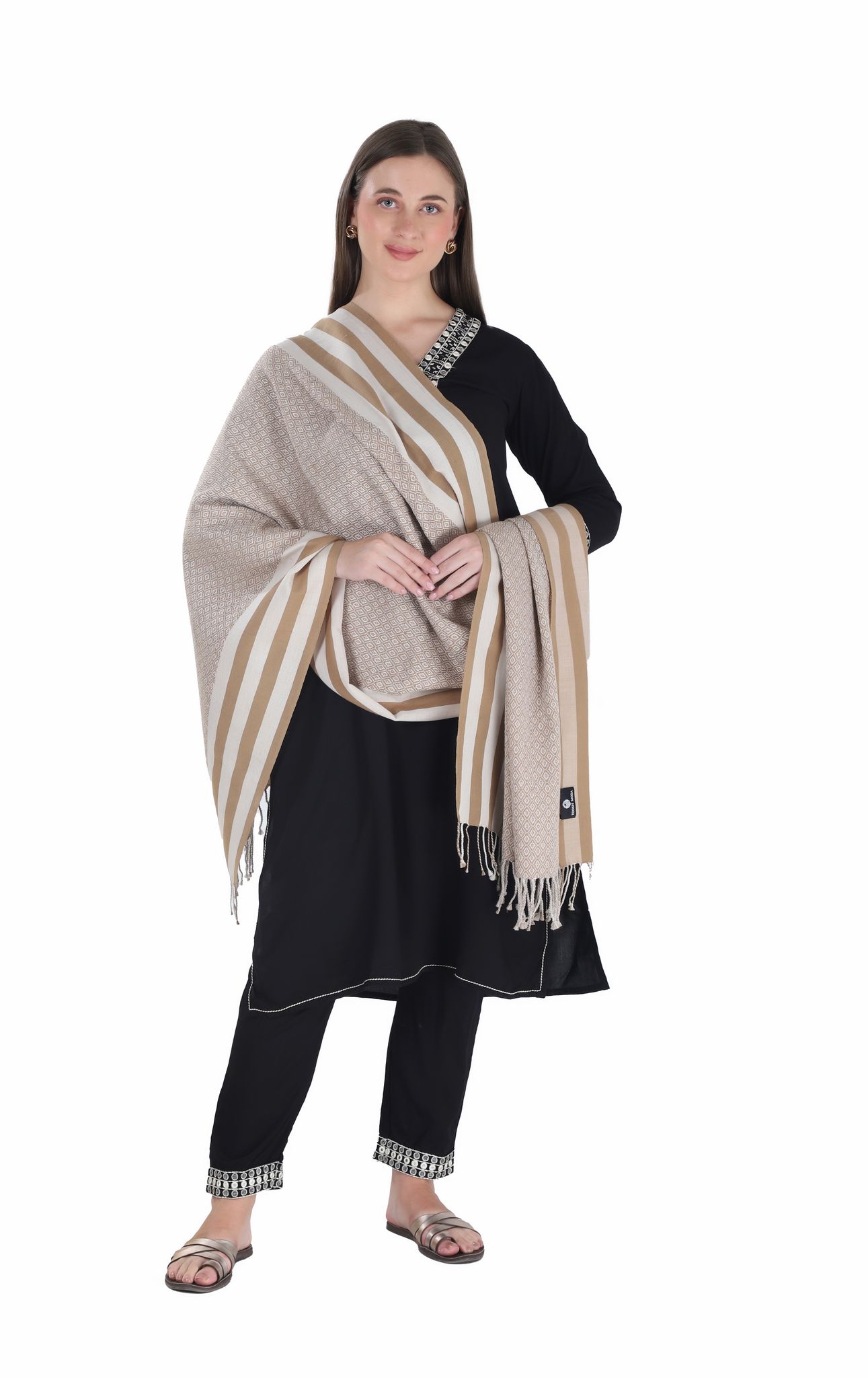 Toosh Moda Women's Embellished Beautiful Ethnic Winter Wear Shawls (Beige 60 * 180)