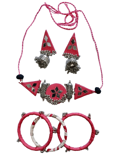 handmade red colour chokar with earrings and bangels set for women and Girls - Jewellery Sets | Buy online on ZillyBuy