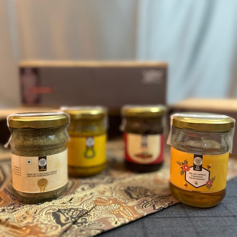 ESF Divine Indulgence Mini Edit Box | 4 packs | 100 g each | Kasundi | Honey | Pickle | Mukhwaas