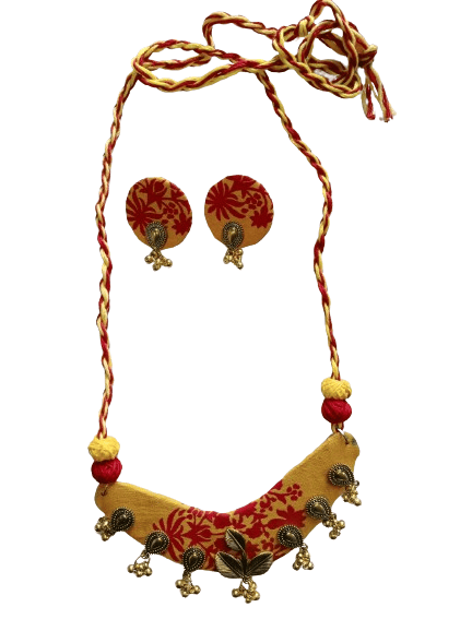 handmade glod plated yellow & red combined necklace set - Jewellery Sets | Buy online on ZillyBuy