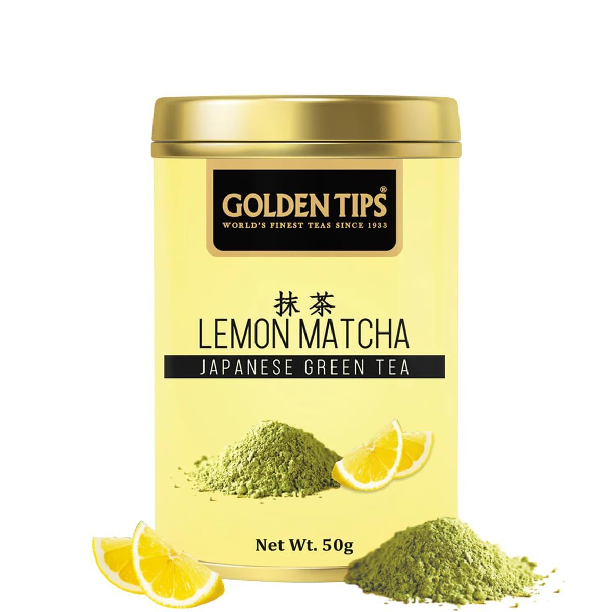 Golden Tips Japanese Lemon Matcha Green Tea Powder – 30g Tin Can, No Additives, Antioxidant-Rich Superfood, No Artificial Sweeteners