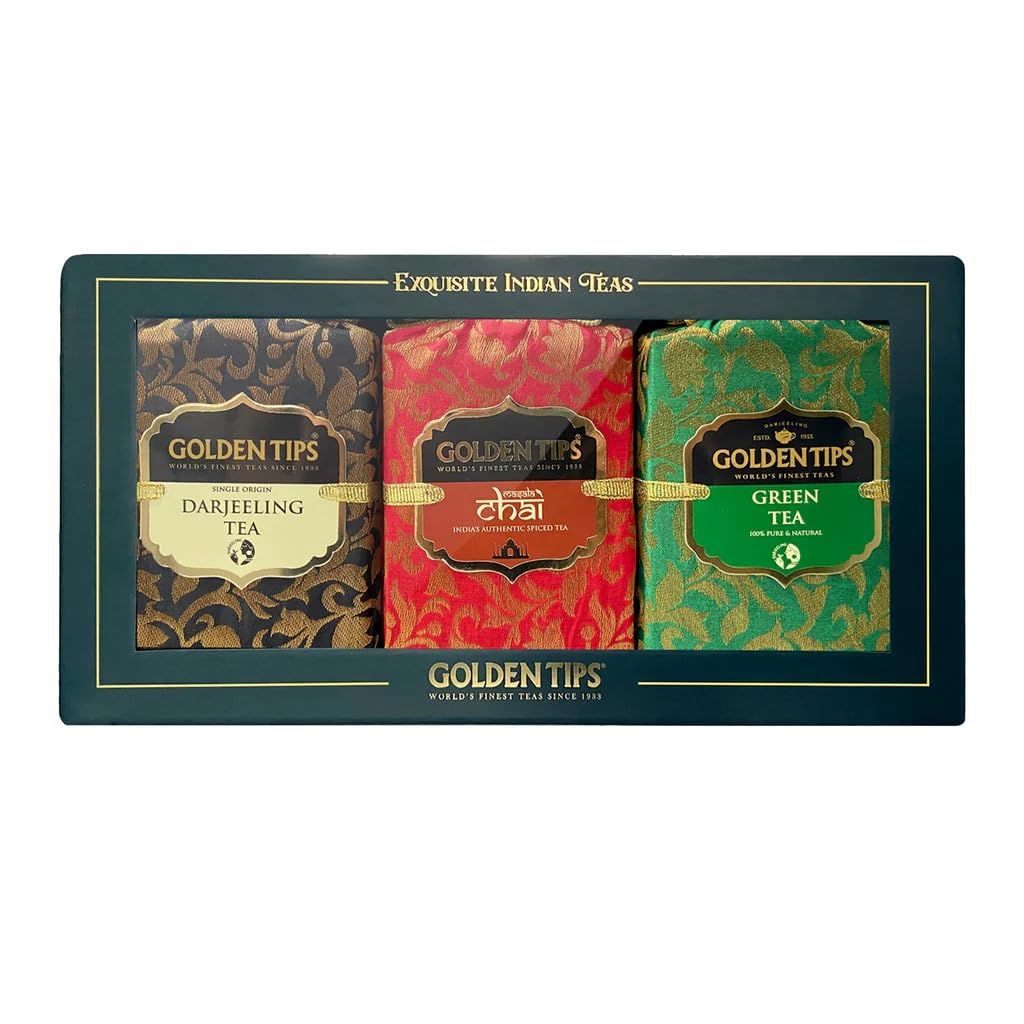 Golden Tips 3-in-1 Handmade Paper Box Premium Darjeeling Tea, Exquisite Green Tea, Spicy Masala Chai  50 g