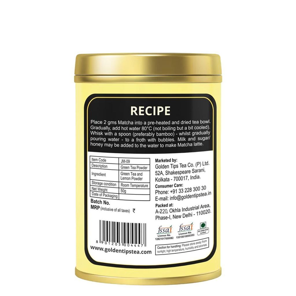 Golden Tips Japanese Lemon Matcha Green Tea Powder Tin Can (50 Gram, 25 cups)