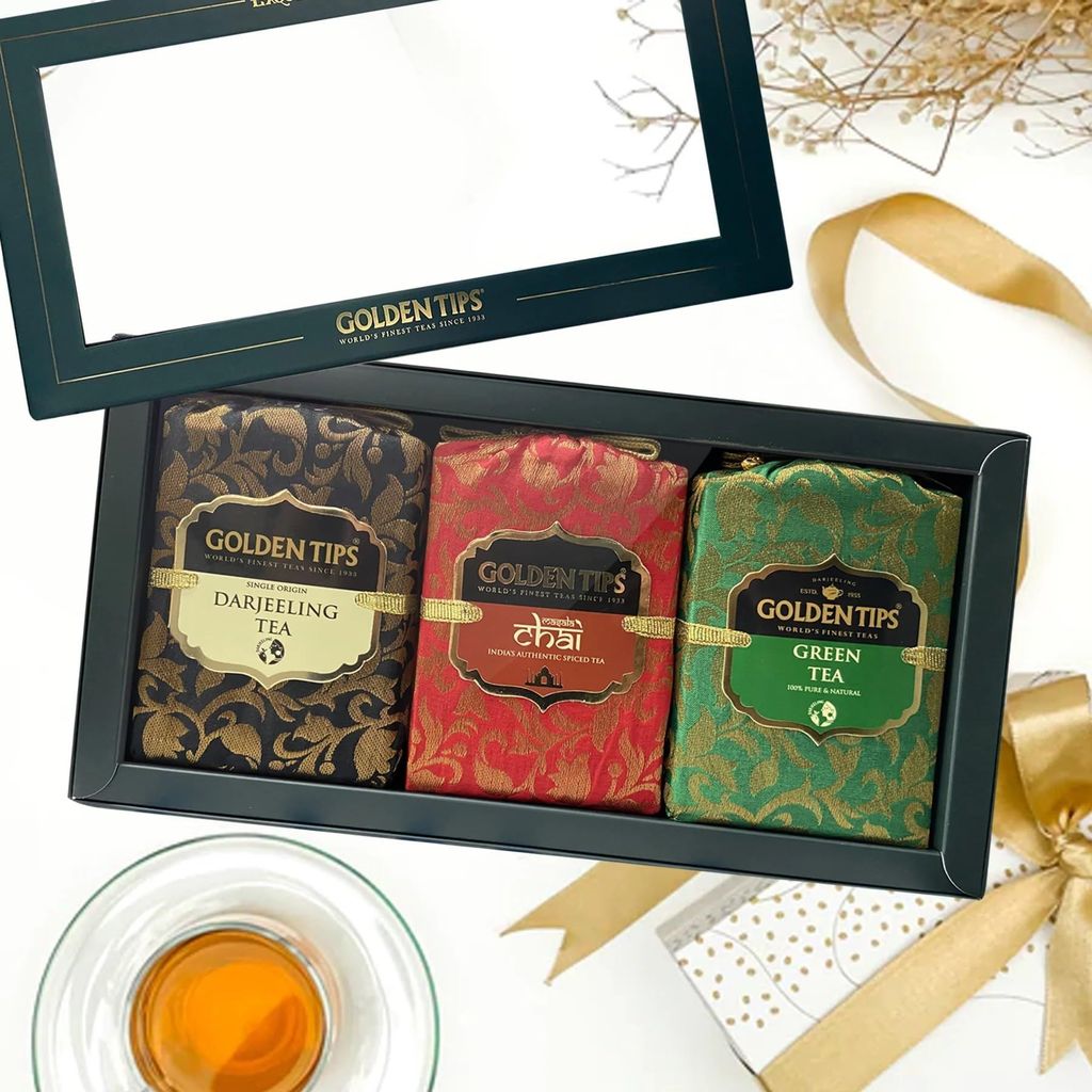 Golden Tips Tea Box | Premium Darjeeling Tea, Exquisite Green Tea, Spicy Masala Chai