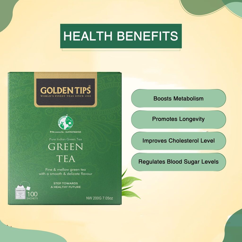 Golden Tips Healthy/ Natural and Organic Darjeeling Green Tea Bags (100 Bags, 200 Gram )