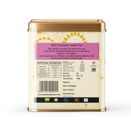 Golden Tips Garden Fresh Assam Long Leaf Black Tea (100 Gram, 50 cups)