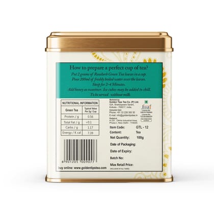 Golden Tips TEA | Healthy/Natural and Organic Loose Leaves Rose-Herb Green Tea Tin Can (100 Gram, 50 cups)
