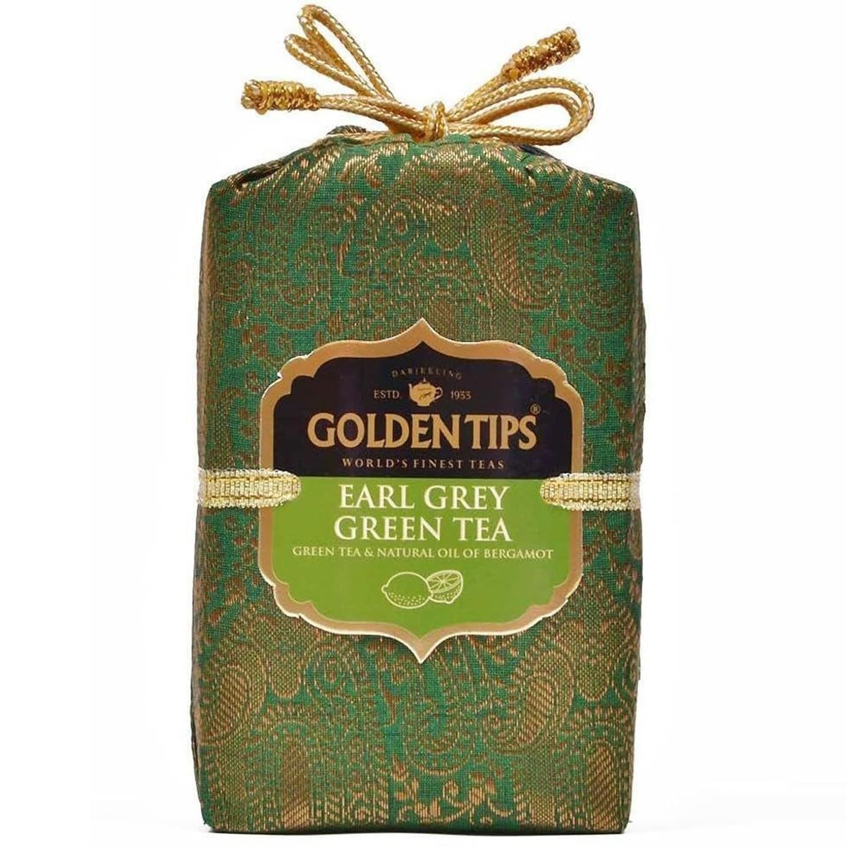 Golden Tips Earl Grey Green Tea Loose Leaves Brocade Bag (200 Gram, 100 cups)