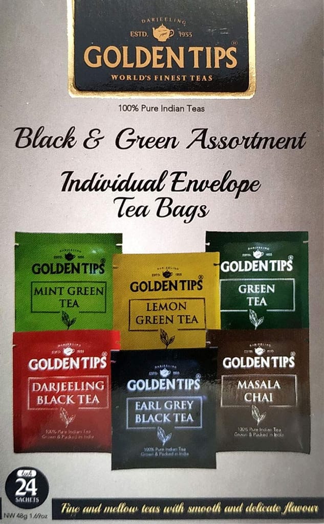Golden Tips Black and Green Assortment Individual Envelope Tea Bags (48 Gram, 24 Bag-Pack of 2)